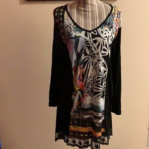 PARSLEY & SAGE Aztec Abstract Tunic Top Boho Long Sleeve V-Neck Stretch Size 2x